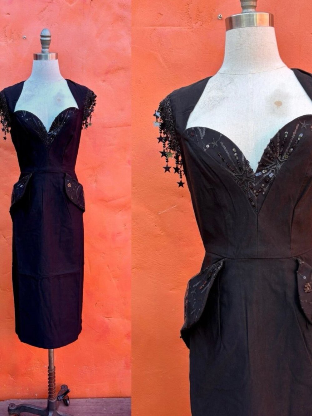 Hollywoodland / Elle Rebel Black Beaded Pinup Wiggle cocktail Dress